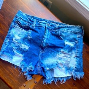 American eagle hi- rise shortie stretch jean shorts